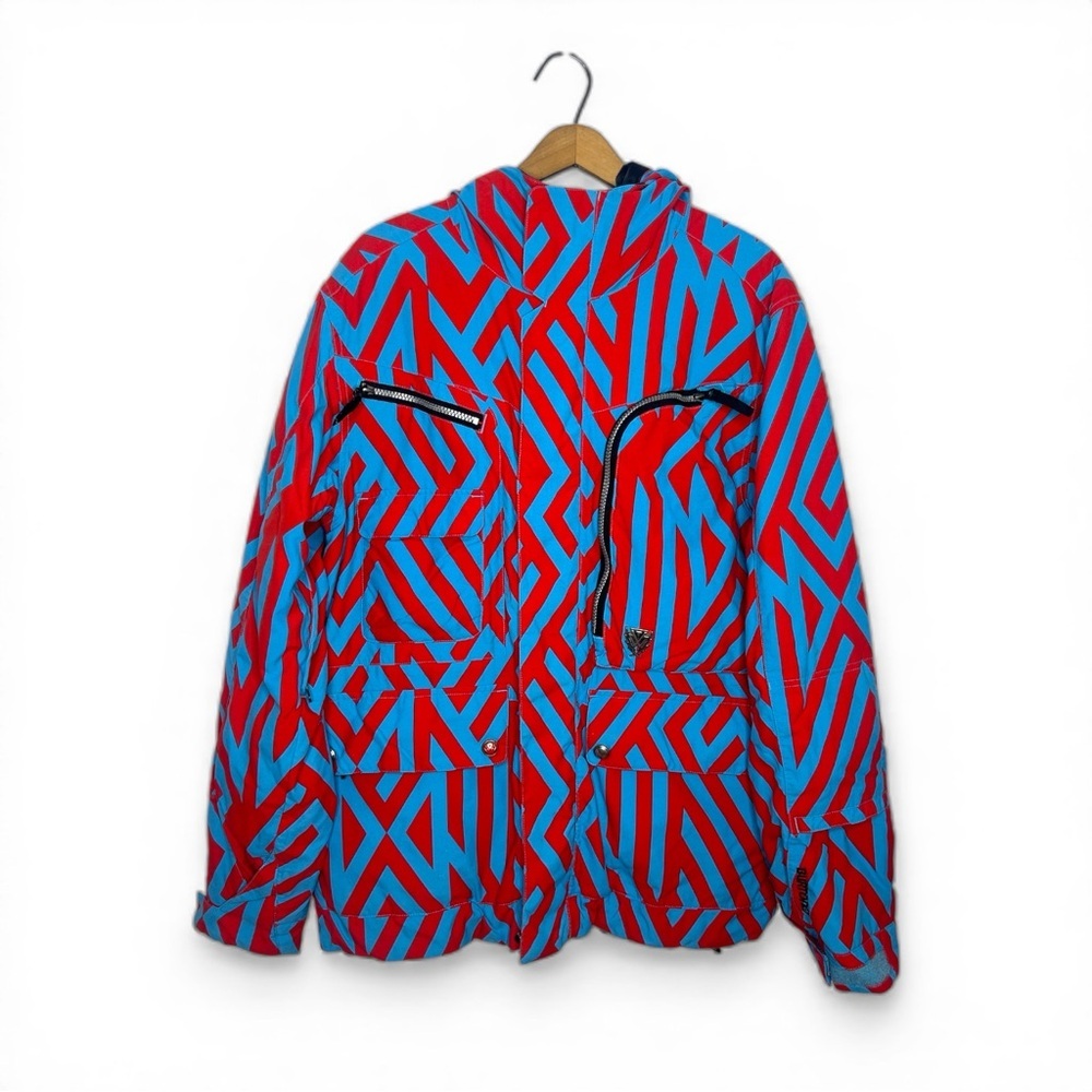 Burton White Collection TWC Indecent Exposure Snowboard Jacket Red Blue Graphic